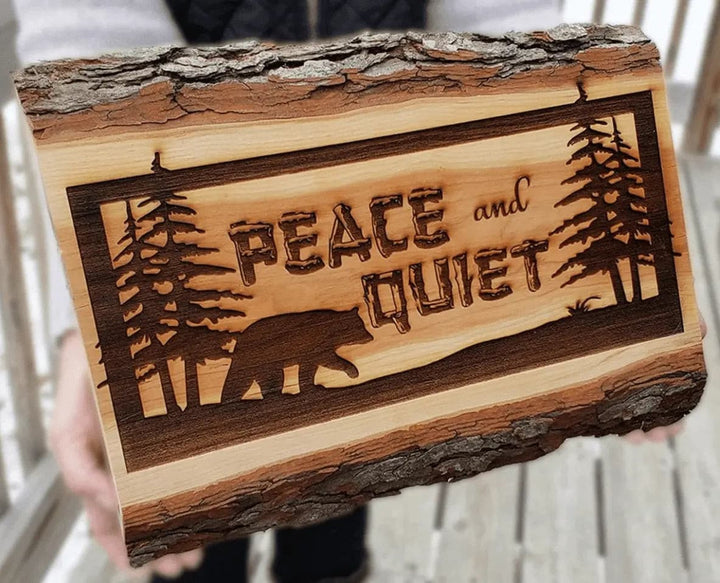 CUSTOM ANY DESIGN : Rustic Live Edge Wood Sign Engraved on Solid Cherry Slab  ADK Dream Creations .