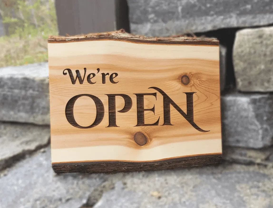 We're Open / Closed Sign : Personalized Modern Rustic Business Wood Door