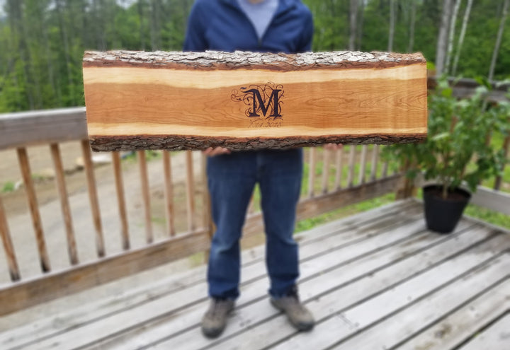 Custom Monogram : Wedding Guest Book Alternative Wood Bench / Tabletop Slab ADK Dream Creations