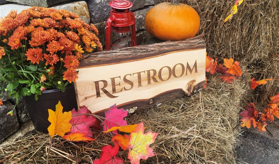 Restroom or Bathroom Sign : Personalized Modern Rustic Business Wood Door ADK Dream Creations