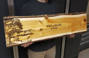 CUSTOM ANY DESIGN : Personalized Wedding Guest Book Alternative Wood Slab Oak Tree Engraved Carved Customized Wood Signs Cedar Live Edge  ADK Dream Creations .