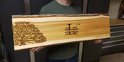 CUSTOM ANY DESIGN : Personalized Wedding Guest Book Alternative Wood Slab Oak Tree Engraved Carved Customized Wood Signs Cedar Live Edge  ADK Dream Creations .