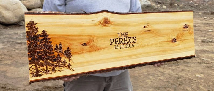 CUSTOM TREE : Personalized Wedding Guest Book Alternative Wood Rustic Slab (evergreen)  ADK Dream Creations .
