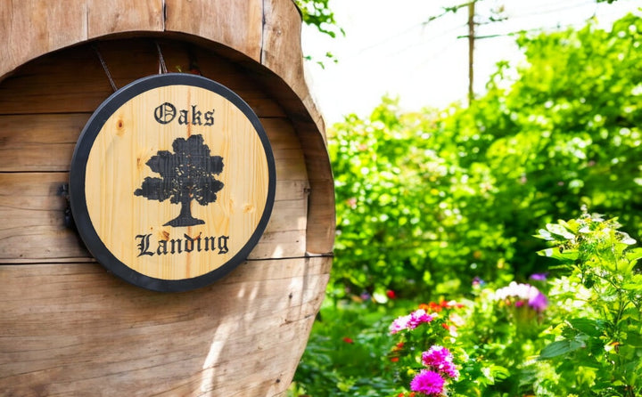 ROund wooden outdoor engraved and painted sign for business or gift 
 corporate CUSTOM ANY DESIGN: Personalized Rustic Solid Wood Sign for Home or Business ( Round Teak ) (Copy) ADK Dream Creations