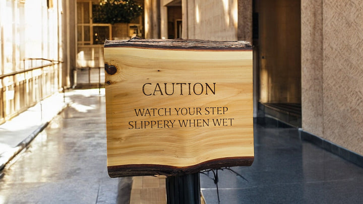 Caution Slippery When Wet Sign: Personalized Modern Rustic Business Wood Door ADK Dream Creations