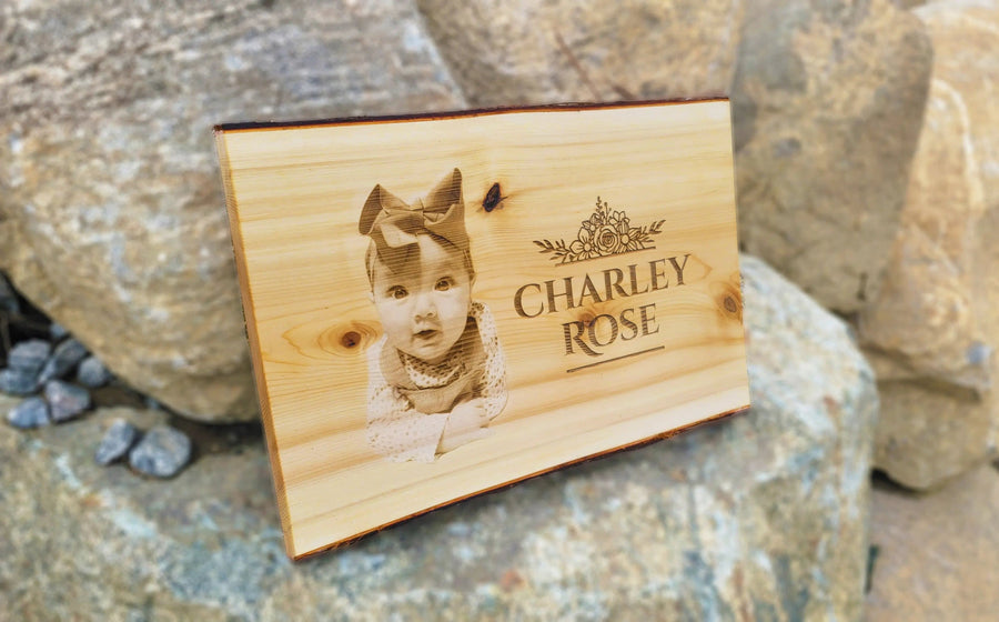 CUSTOM ANY DESIGN : Rustic Wood Slab Sign for Memorial, Retirement or Recognition with Picture ADK Dream Creations