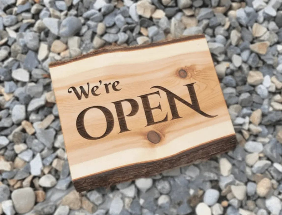 We're Open / Closed Sign : Personalized Modern Rustic Business Wood Door