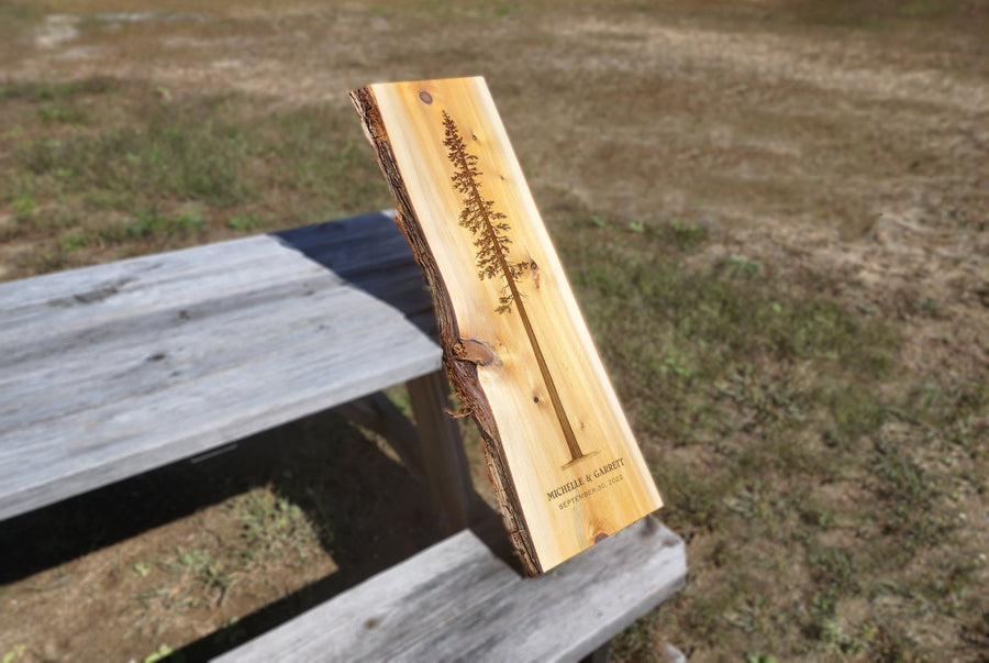 CUSTOM ANY DESIGN : Personalized Wedding Guest Book Alternative Wood Slab Handcrafted Engraved Carved Customized Wood Signs Cedar Live Edge 5th Anniversary Gift  ADK Dream Creations .